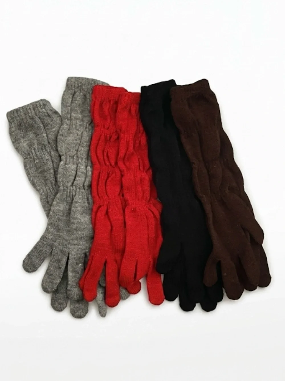 ♥️🖤🩶🤎 Long Scrunchie Sweater Gloves Set of Four 🤎🩶🖤❤️